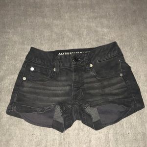 american eagle black denim shorts